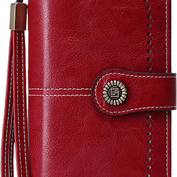 Women Wallet Faux Leather Large Capacity Credit Card Holder Wristlet Red - Picture 1 of 6